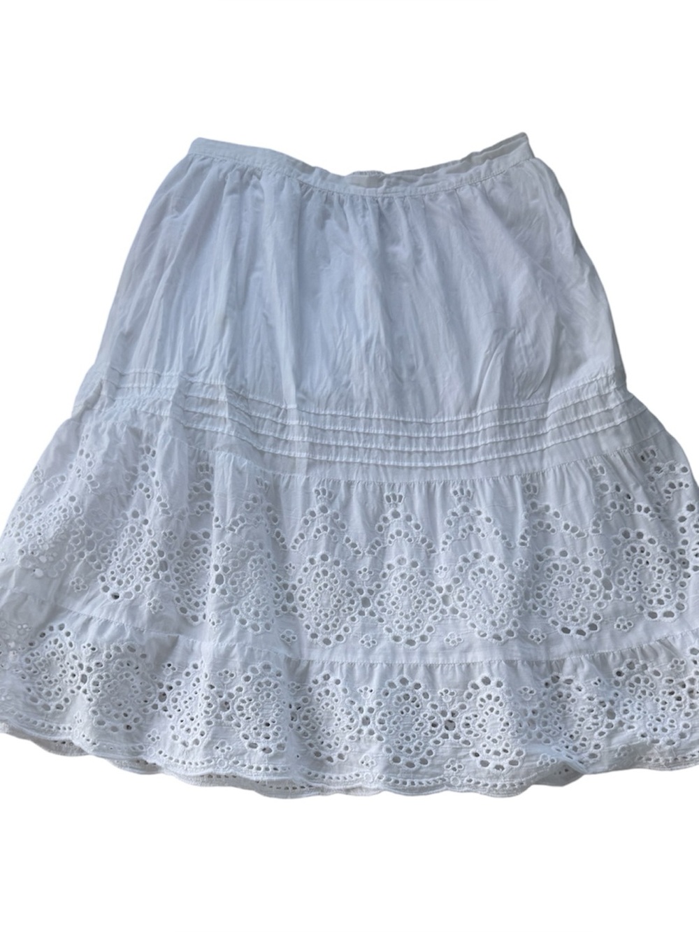Studio West Cotton skirt white eyelet ruffle hem summer skirt womens